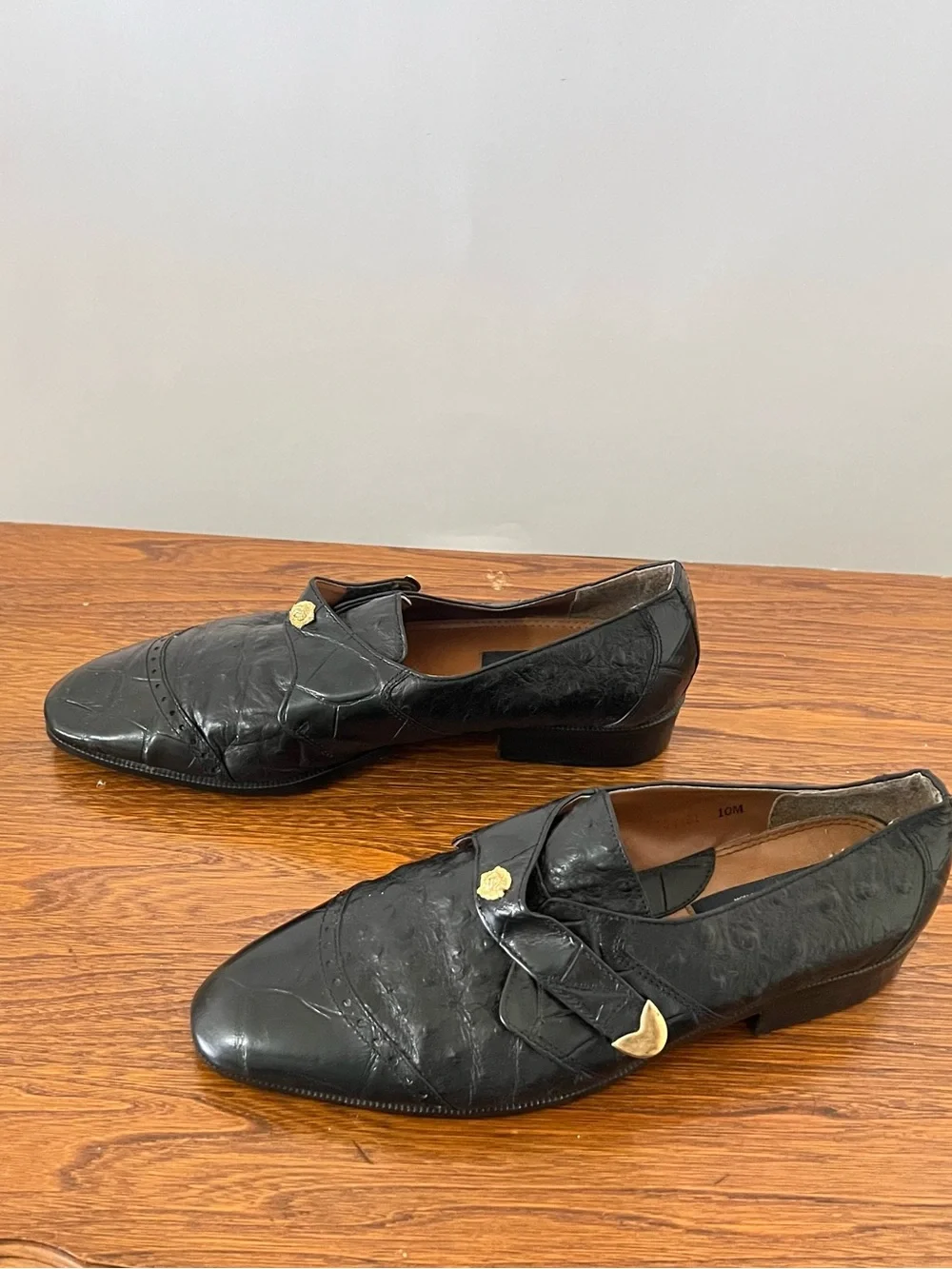 Giorgio Brutini Black Leather Slip-On Loafers with Gold Accent